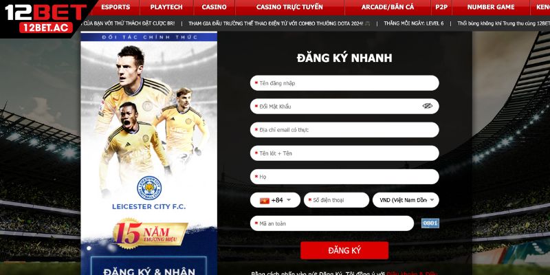 Hướng dẫn đăng ký tài khoản 12BET